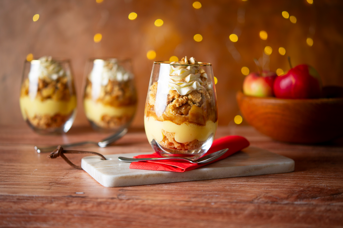  Appel trifle met zelfgemaakte crumble en banketbakkersroom