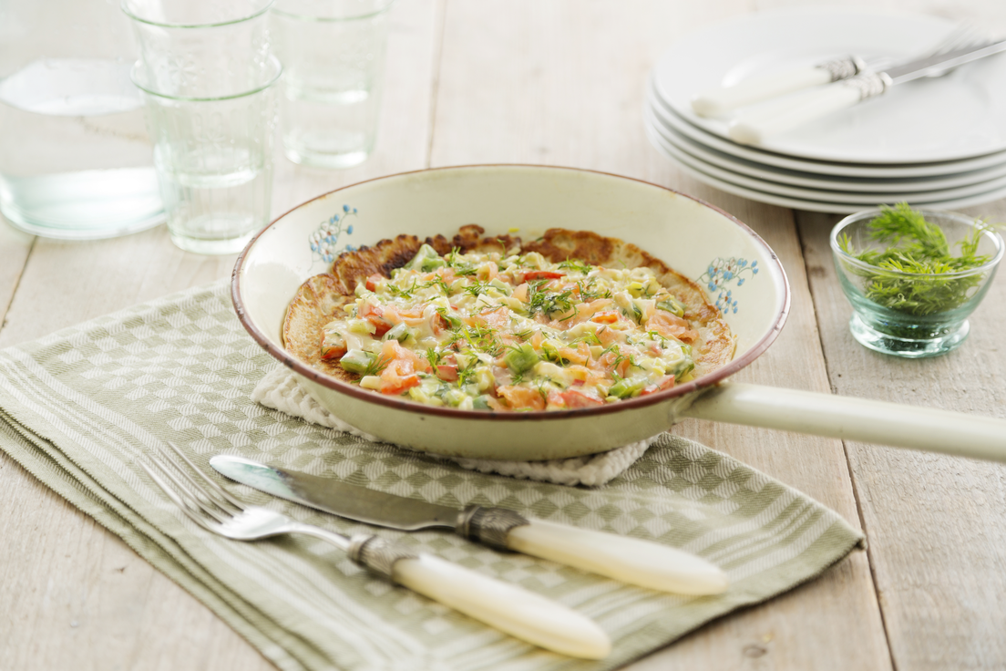 Pannenkoek met gerookte zalm en prei