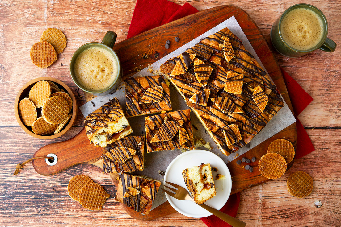 Plaatcake met chocolade en stroopwafel