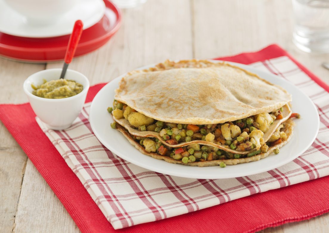 Volkorenpannenkoek met groentencurry