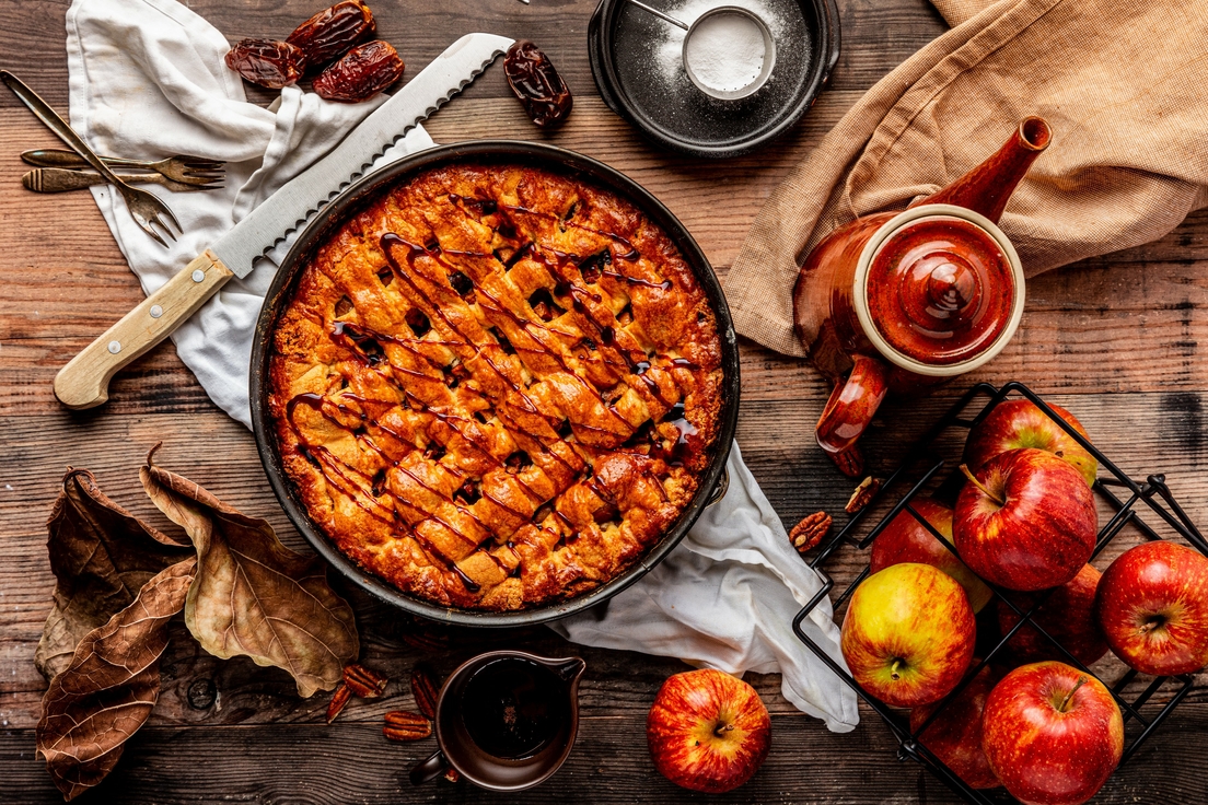 Appeltaart met dadels en pecannoten