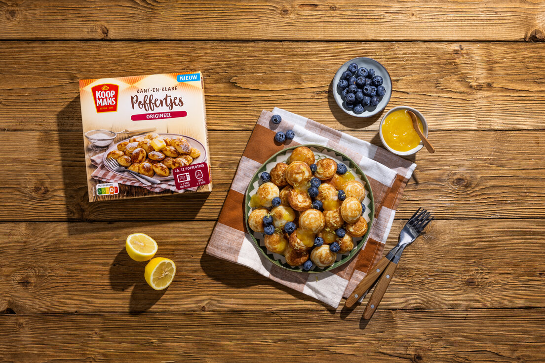 Kant-en-klare lemon curd poffertjes met blauwe bessen